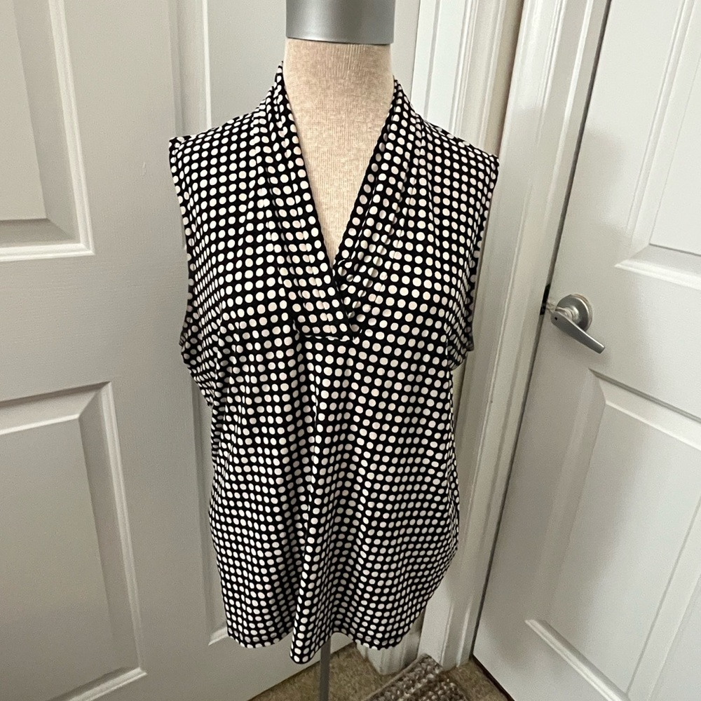Anne Klein Black and White Dot Print Blouse